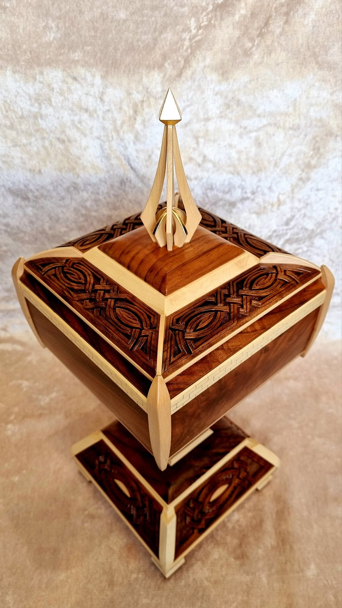Secret Compartment Box — lid carving detail