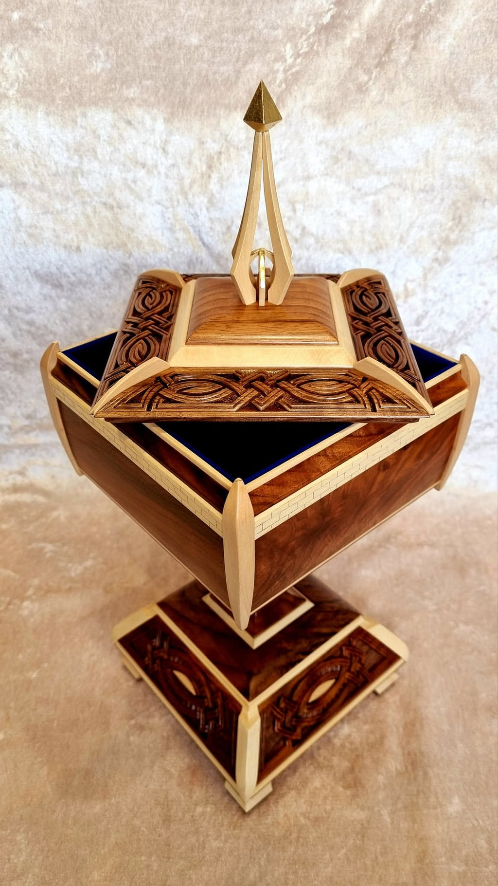 Secret Compartment Box — open with lid resting on rim