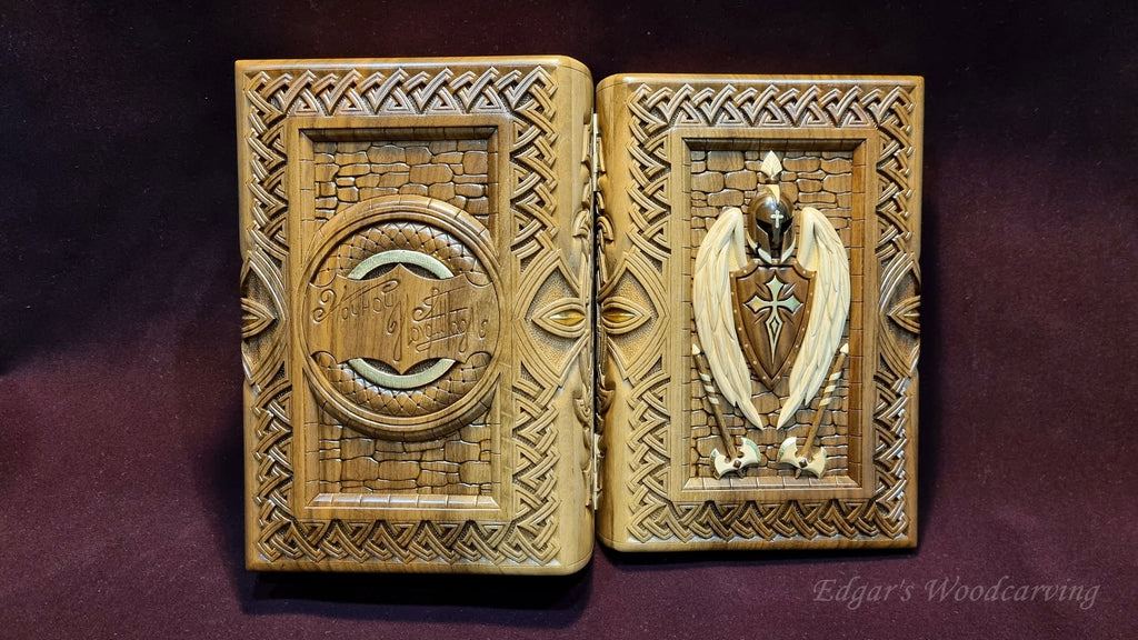 Both covers side by side — back medallion and front guardian
