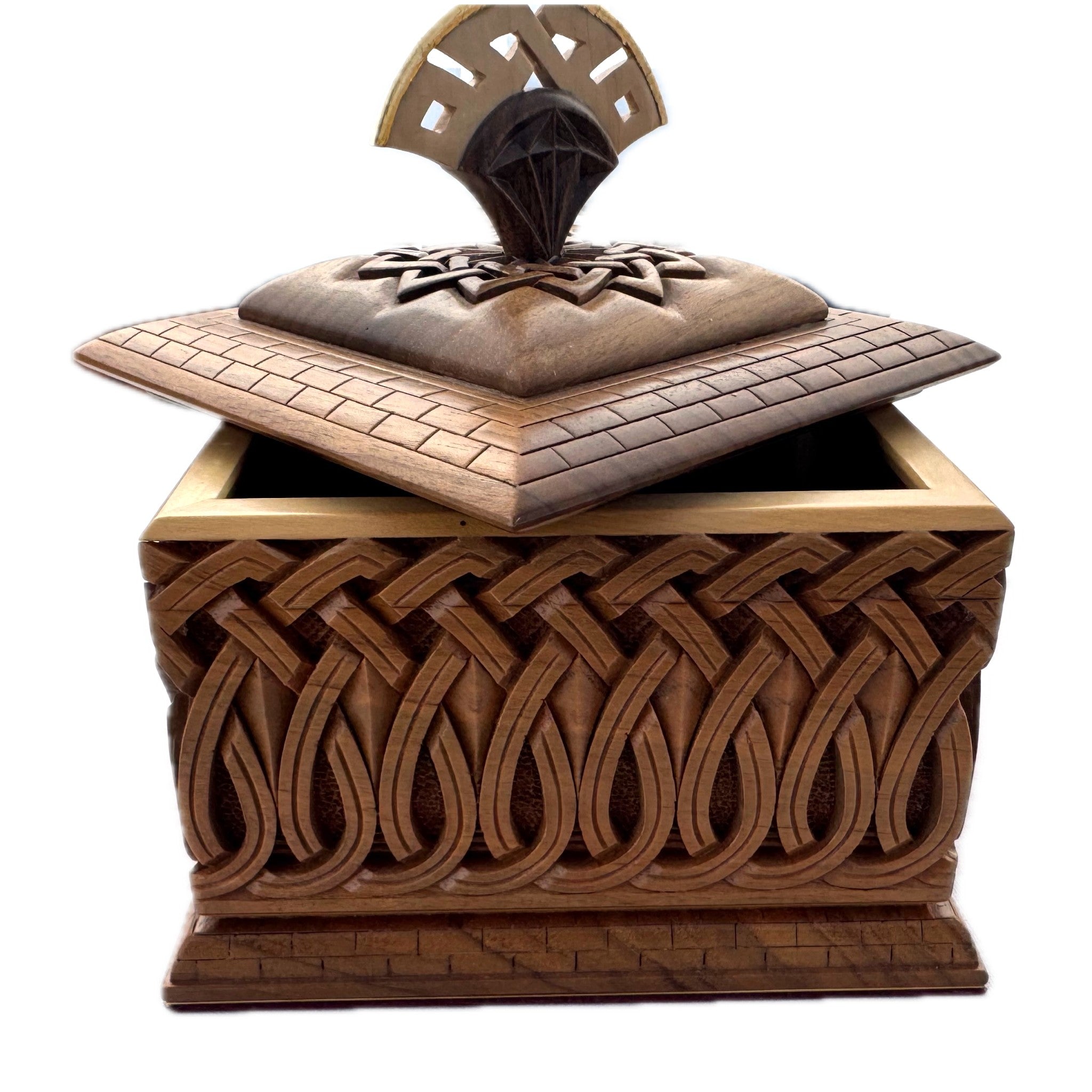 Small Ring Box with Fan Handle — Walnut & Hornbeam