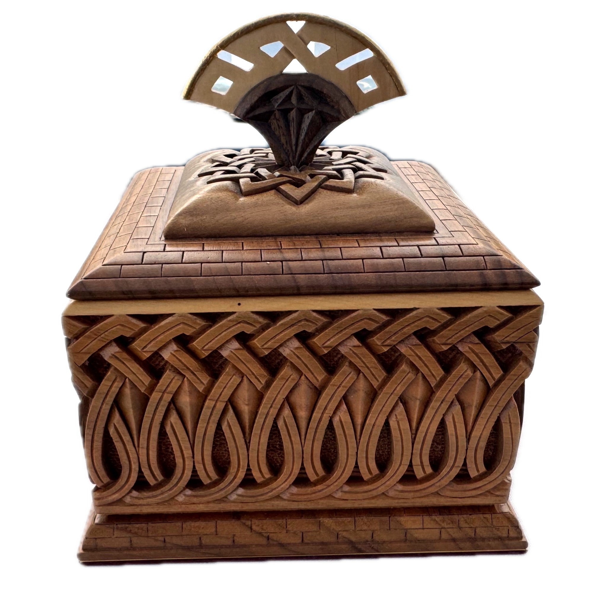 Small Ring Box with Fan Handle — Walnut & Hornbeam