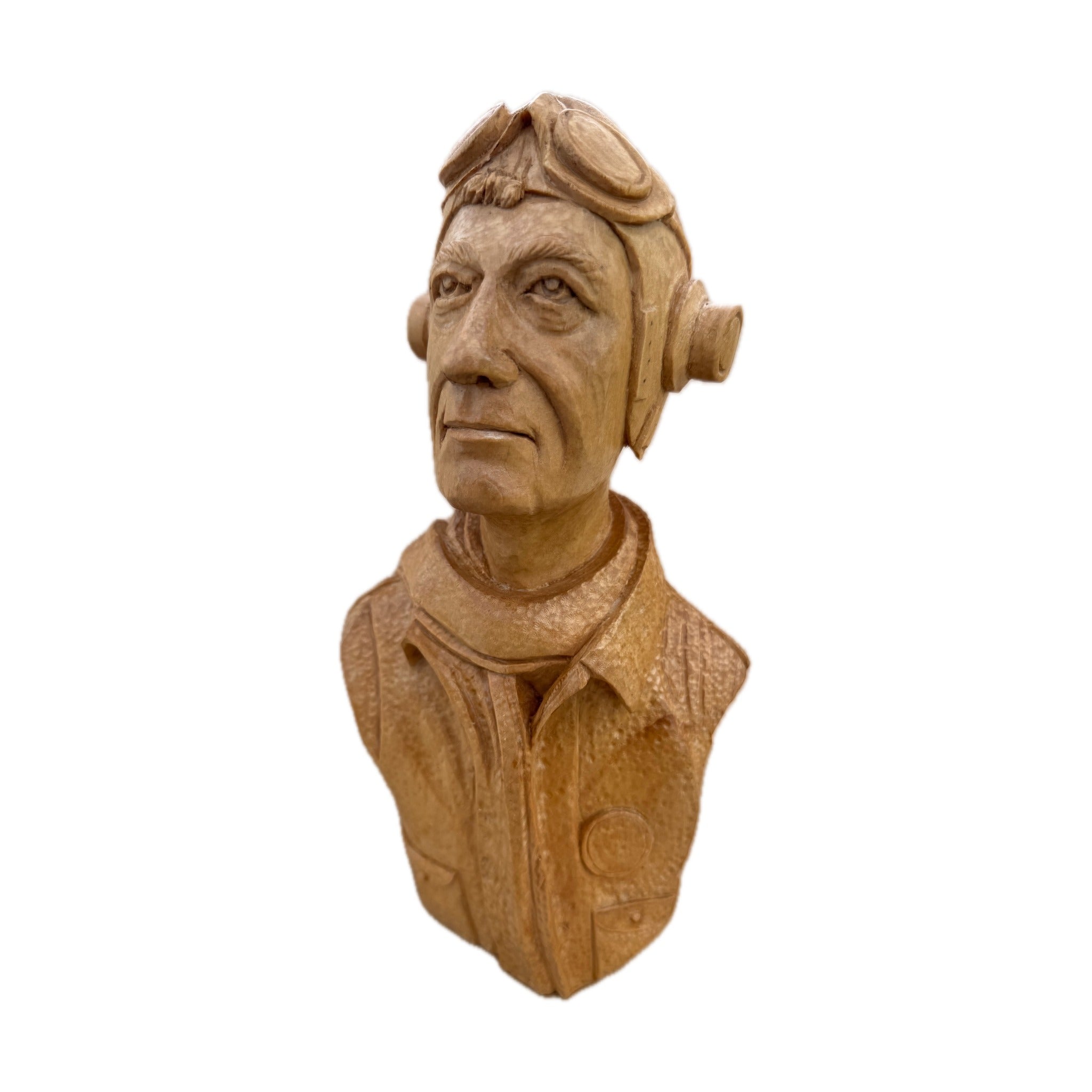 Aviator — hand-carved maple bust by Georges Boujakly