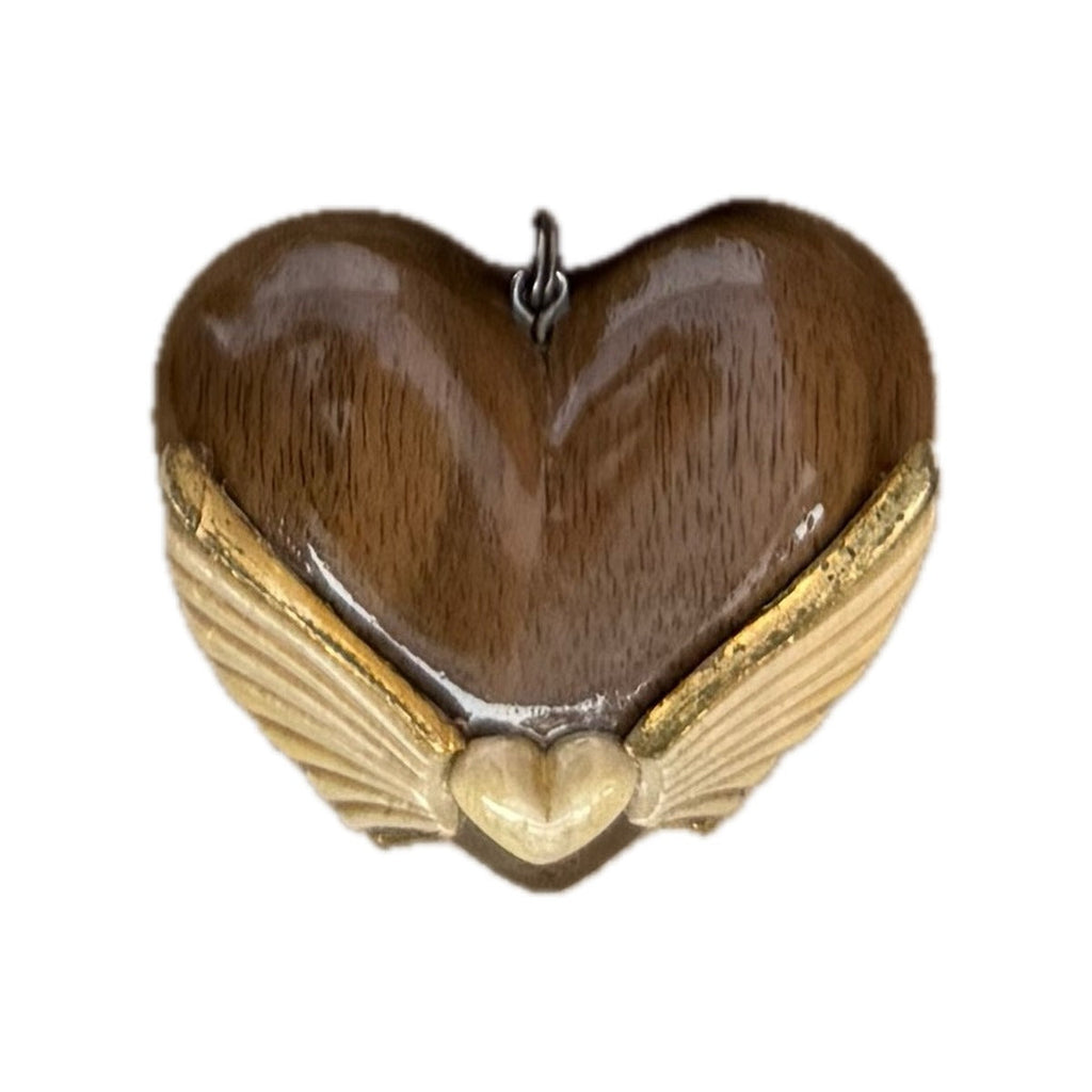 Heart Pendant — winged heart with gold inlay