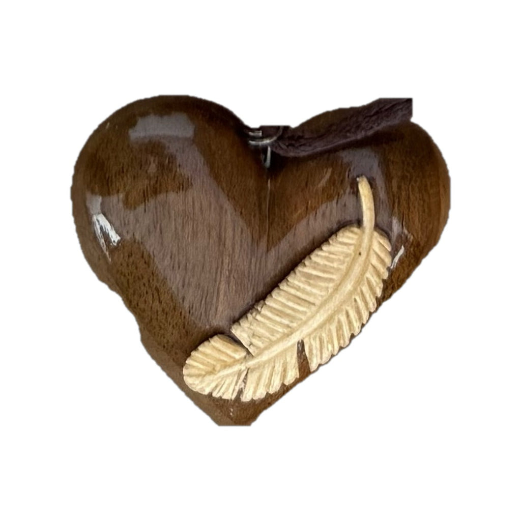 Heart Pendant — heart with carved feather inlay